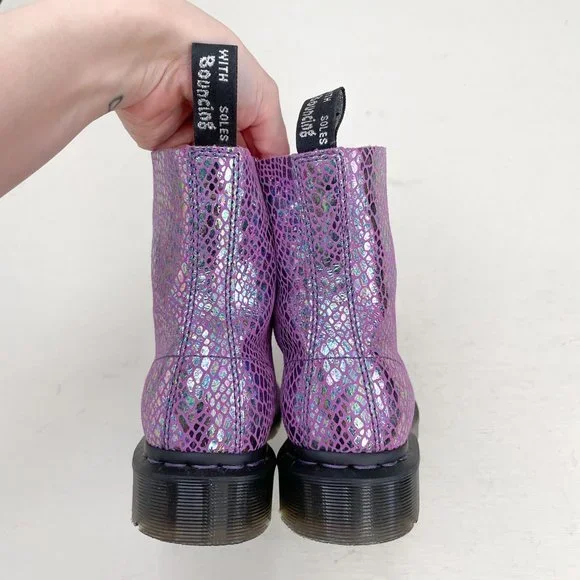 NWOB Dr. Martens Purple Metallic 1460 Pascal Snake Lace Up Boots Women's Size 5 - Picture 6 of 12